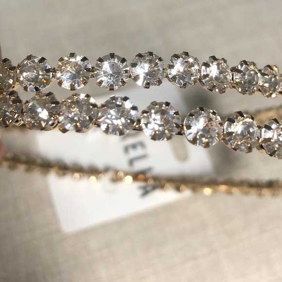 Hoop fashion earrings. 4”. Faux diamond. Gold color - Picture 2 of 3